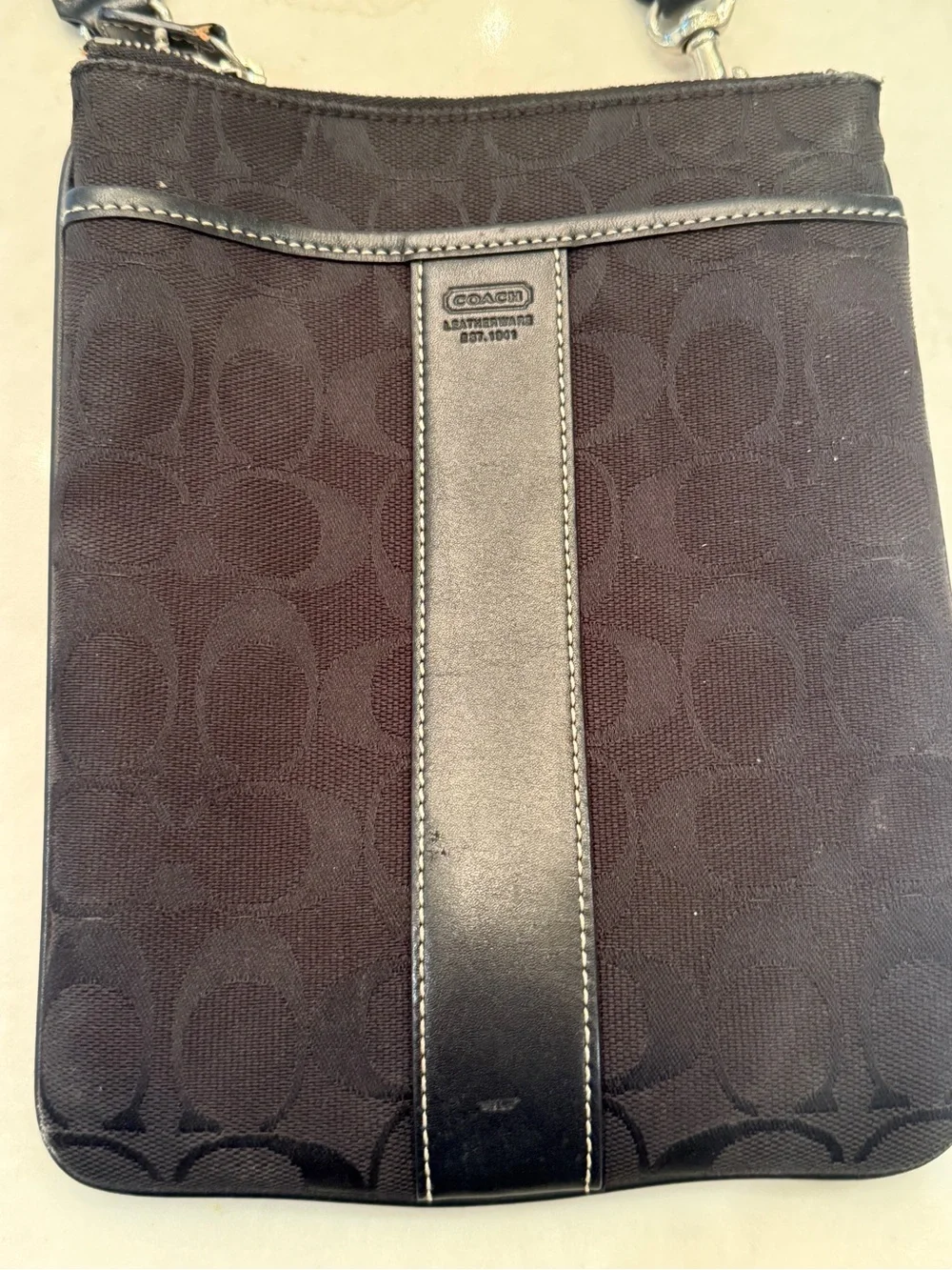 Coach Black Signature Jacquard Crossbody Bag with Silver Hardware